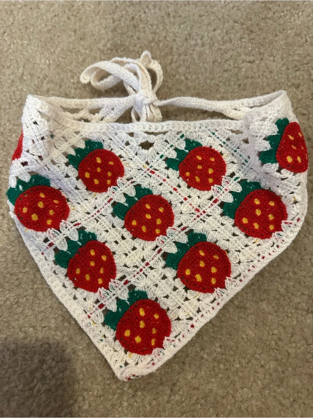 Hand Crocheted Strawberry Head Wrap Boho Bandana Cottagecore